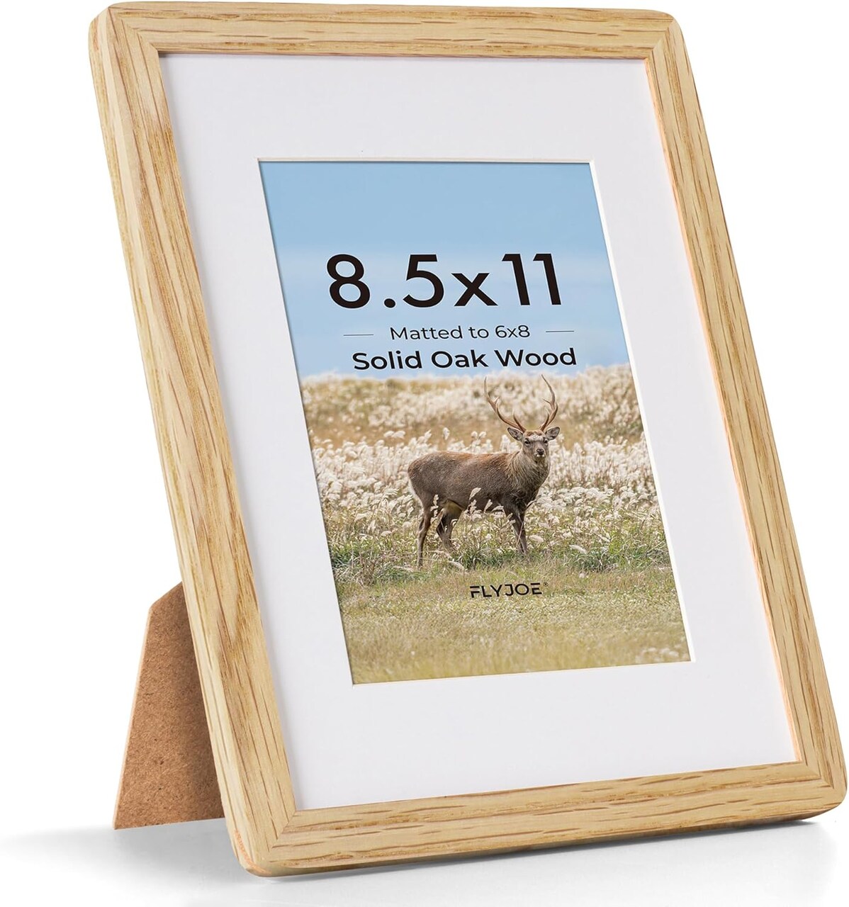8.5 by 11 Picture Frame - Solid Oak Wood 8.5x11 Fram, 8 1/2 x 11 For 6x8, Tabletop and Wall Display, Hanging Hardware Included